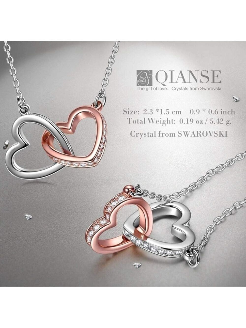 Swarovski Crystals Necklace White and Rose Gold Plated 18 Inch